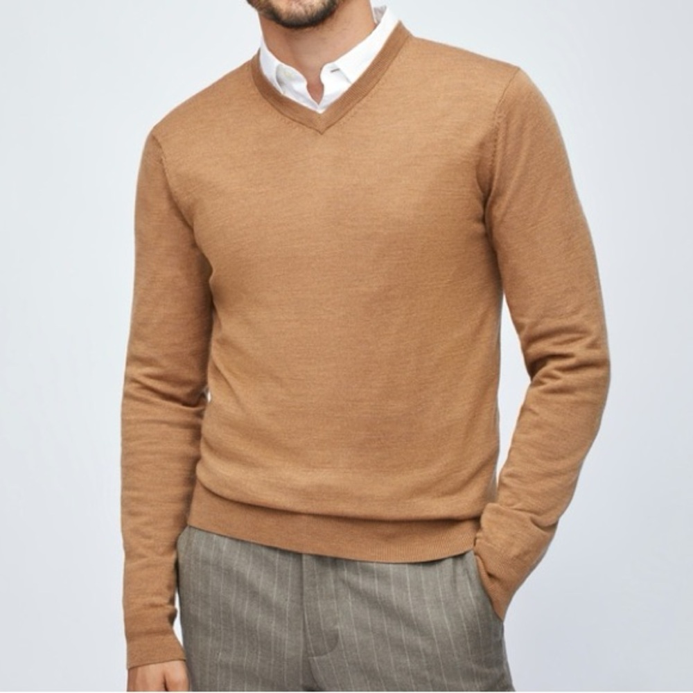 Bonobos Extra Fine Merino Wool Pullover Sweaterer V-Neck Brown Tan Men’s XS